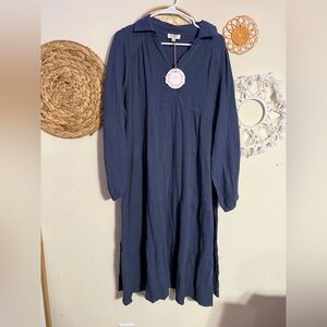 Umgee Navy V-Neck Long Sleeve Maxi Dress